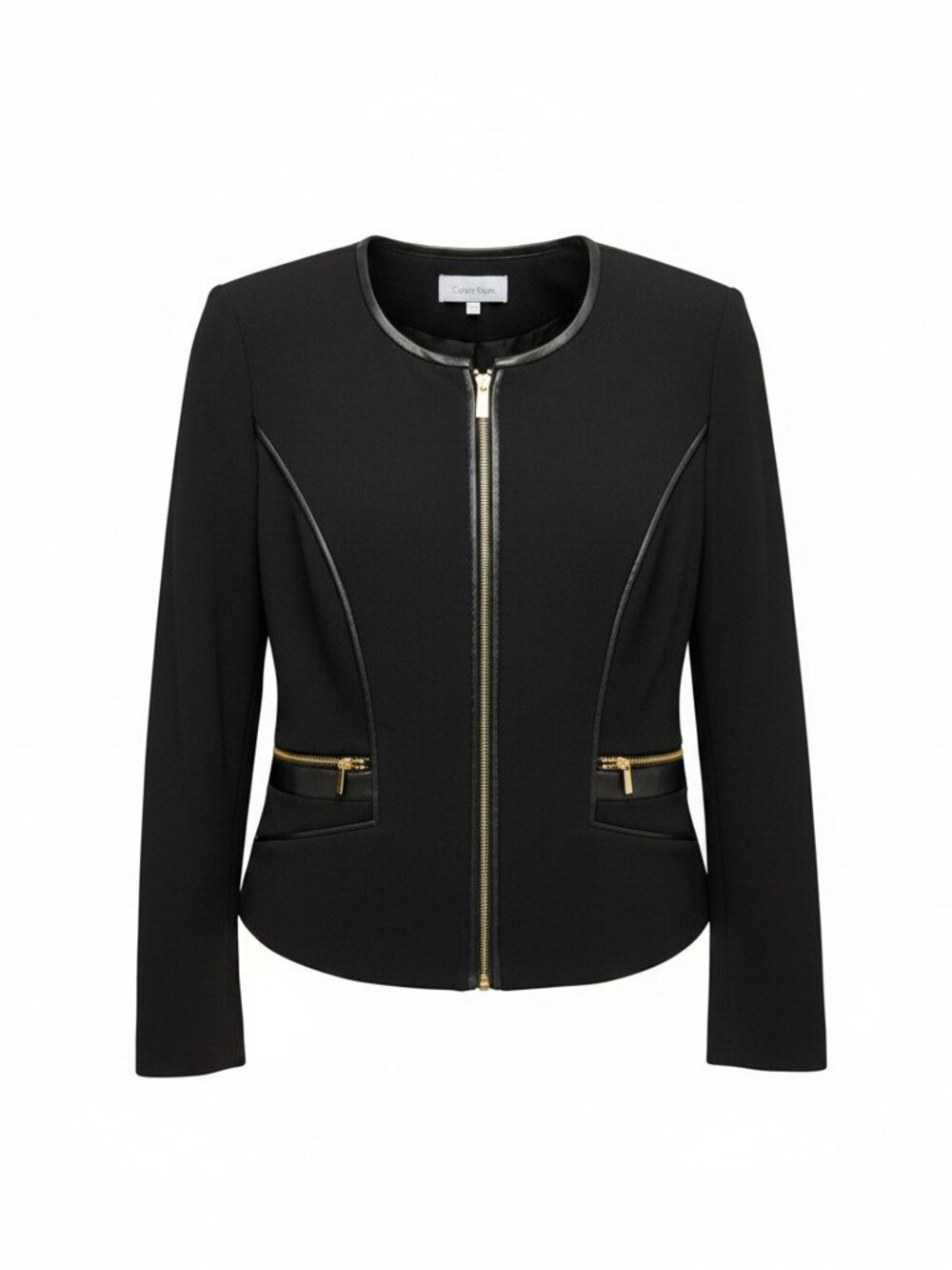 Calvin Klein Black Blazer Jacket Gold Zipper Details Hardware Size 6